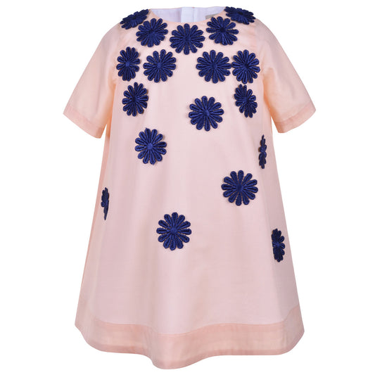 Girl's Daisy Swing Dress in Blush and Navy