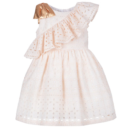 Girl's Diagonal Ruffle Bodice Dress in Vanilla