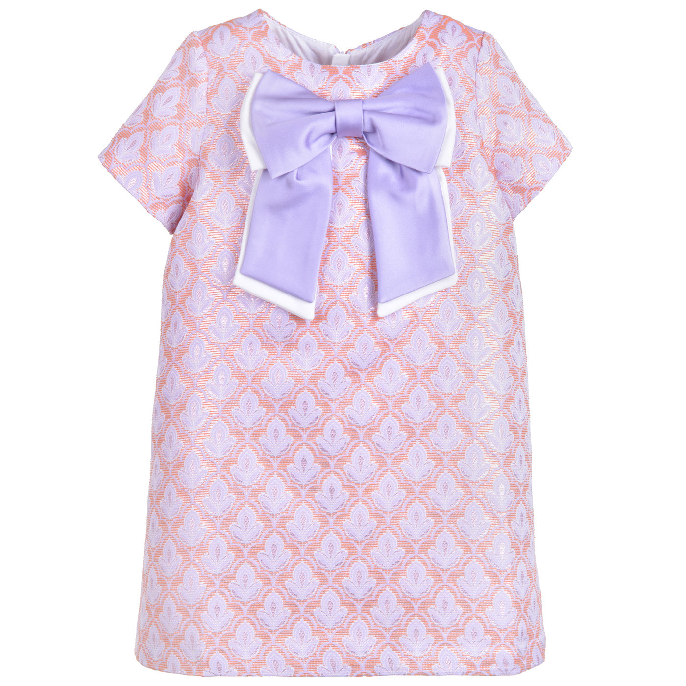 Girl's Double Bow Shift Dress in Lilac and Persimmon