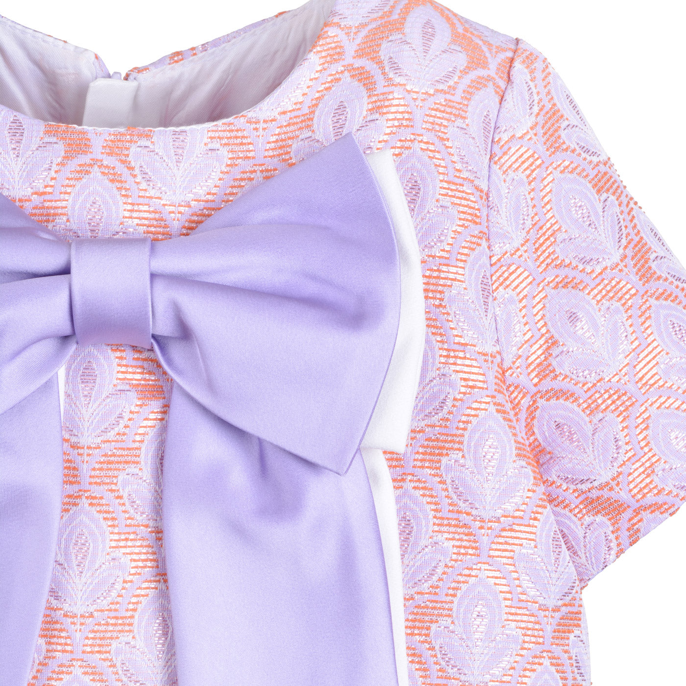 Girl's Double Bow Shift Dress in Lilac and Persimmon