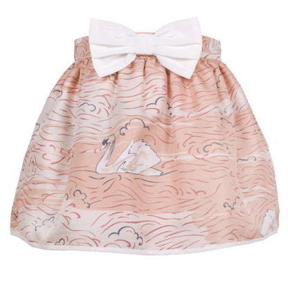 Girl's Gathered Skirt in Swan Print