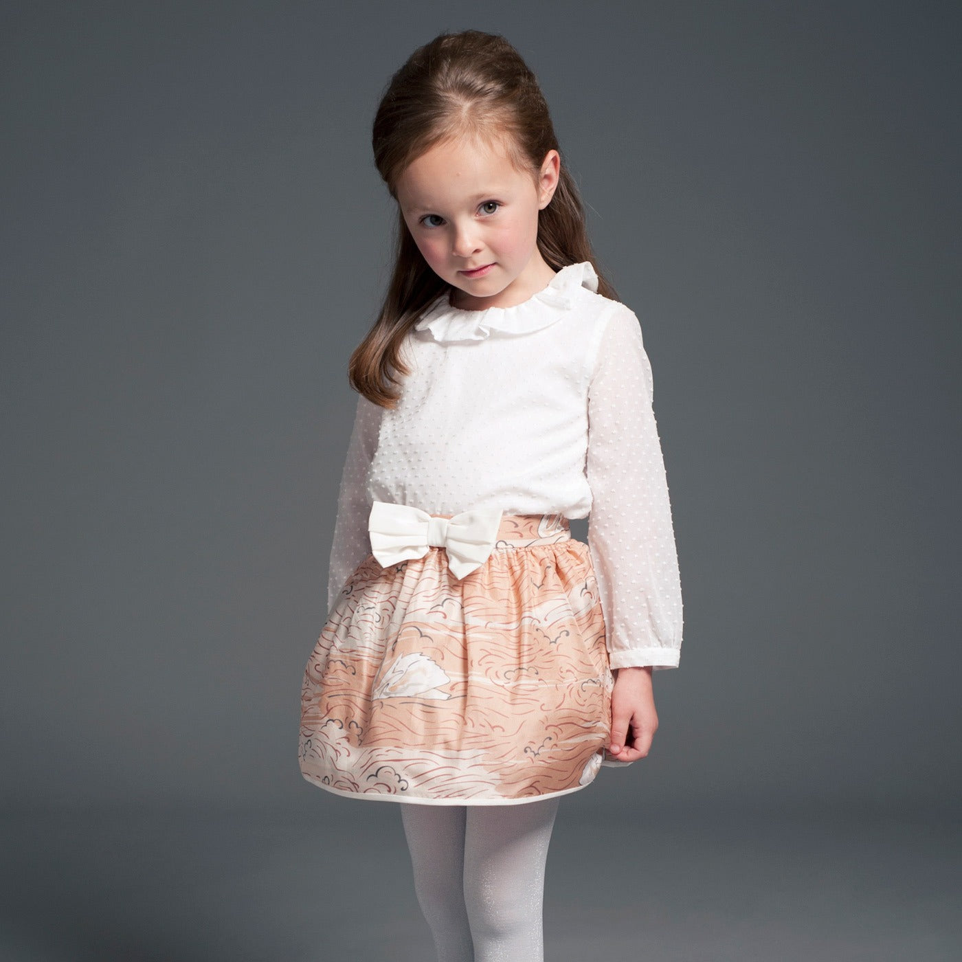 Girl's Gathered Skirt in Swan Print
