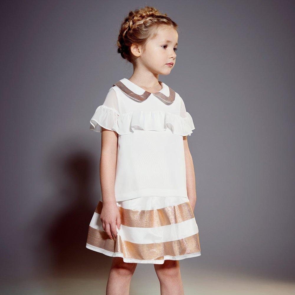 Girl's Gathered Skirt in Rose Gold and Chalk