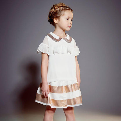 Girl's Gathered Skirt in Rose Gold and Chalk