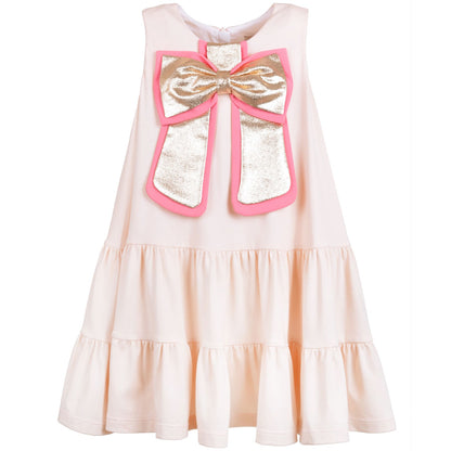 Girl's Gilded Bow Ruffle Tier Dress in Blush and White Gold