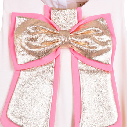 Girl's Gilded Bow Ruffle Tier Dress in Blush and White Gold