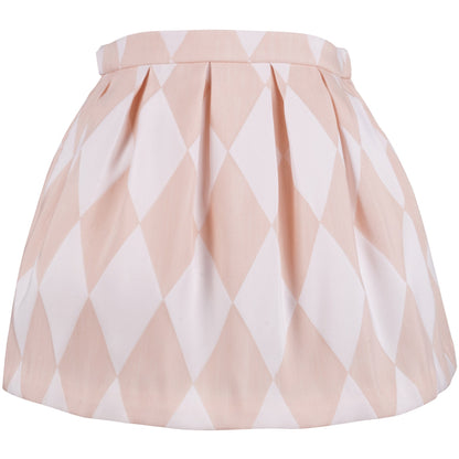 Girl's Harlequin Box Pleat Skirt in Grapefruit