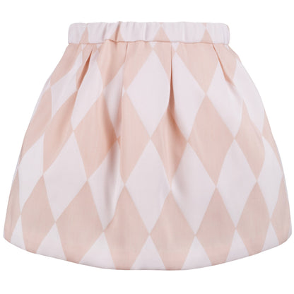 Girl's Harlequin Box Pleat Skirt in Grapefruit