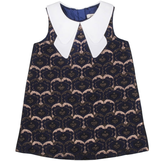 Baby's Metallic Brocade Shift Dress in Ink and Copper