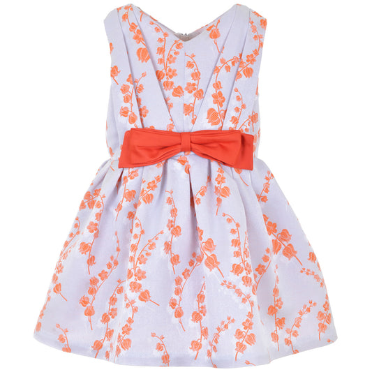 Girl's Pleated Bodice Dress in Powder Blue and Persimmon