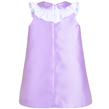 Girl's Ruffle Bib Shift Dress in Lilac