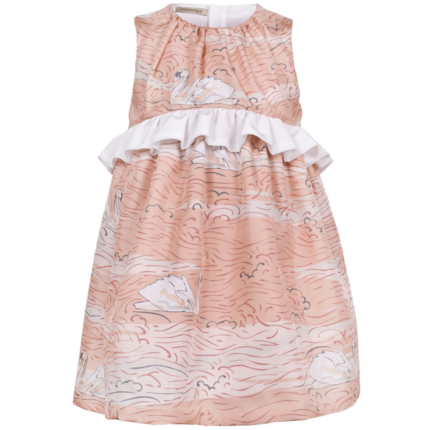 Girl's Ruffle Empire Dress in Swan Print