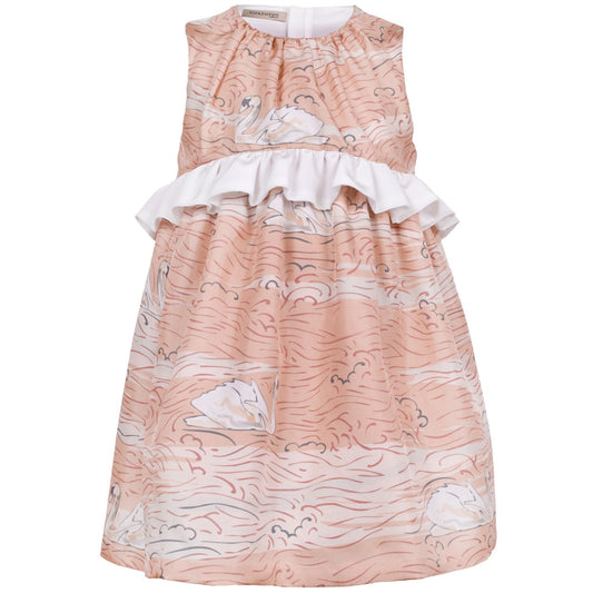 Girl's Ruffle Empire Dress in Swan Print