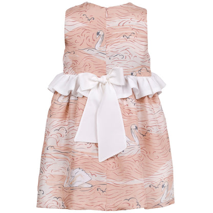 Girl's Ruffle Empire Dress in Swan Print