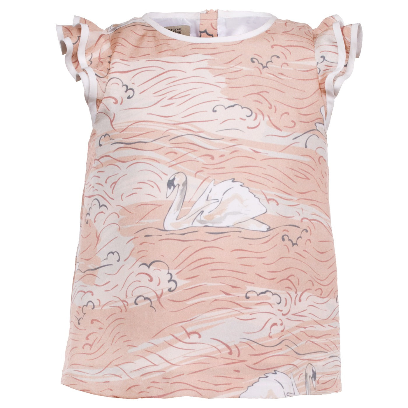 Girl's Ruffle Sleeve Blouse in Swan Print