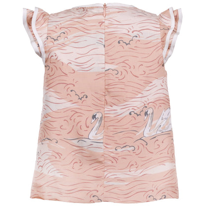 Girl's Ruffle Sleeve Blouse in Swan Print