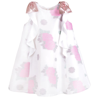 Girl's Ruffle Trapeze Dress in Sugared Almond and White