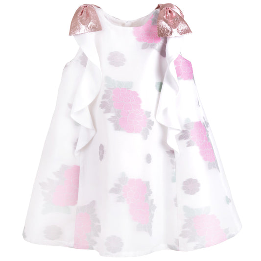 Girl's Ruffle Trapeze Dress in Sugared Almond and White