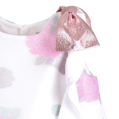 Girl's Ruffle Trapeze Dress in Sugared Almond and White