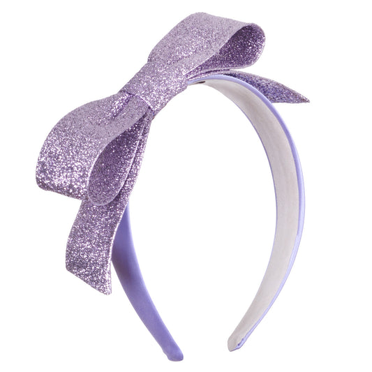 Girl's Side Bow Hairband in Lilac Metallic