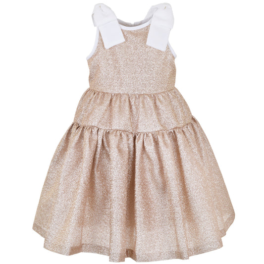 Girl's Tiered Midi Dress in Antique Gold