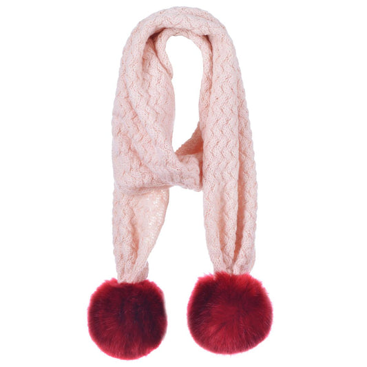 Girl's Chunky Pom Pom Scarf in Blush and Cherry
