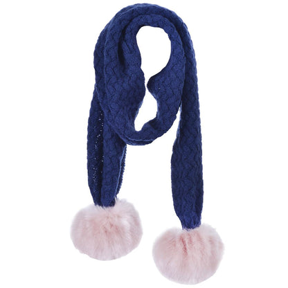 Girl's Chunky Pom Pom Scarf in Navy and Lilac
