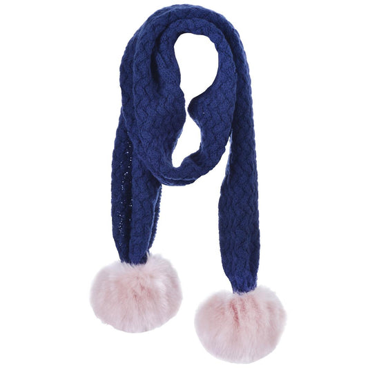 Girl's Chunky Pom Pom Scarf in Navy and Lilac