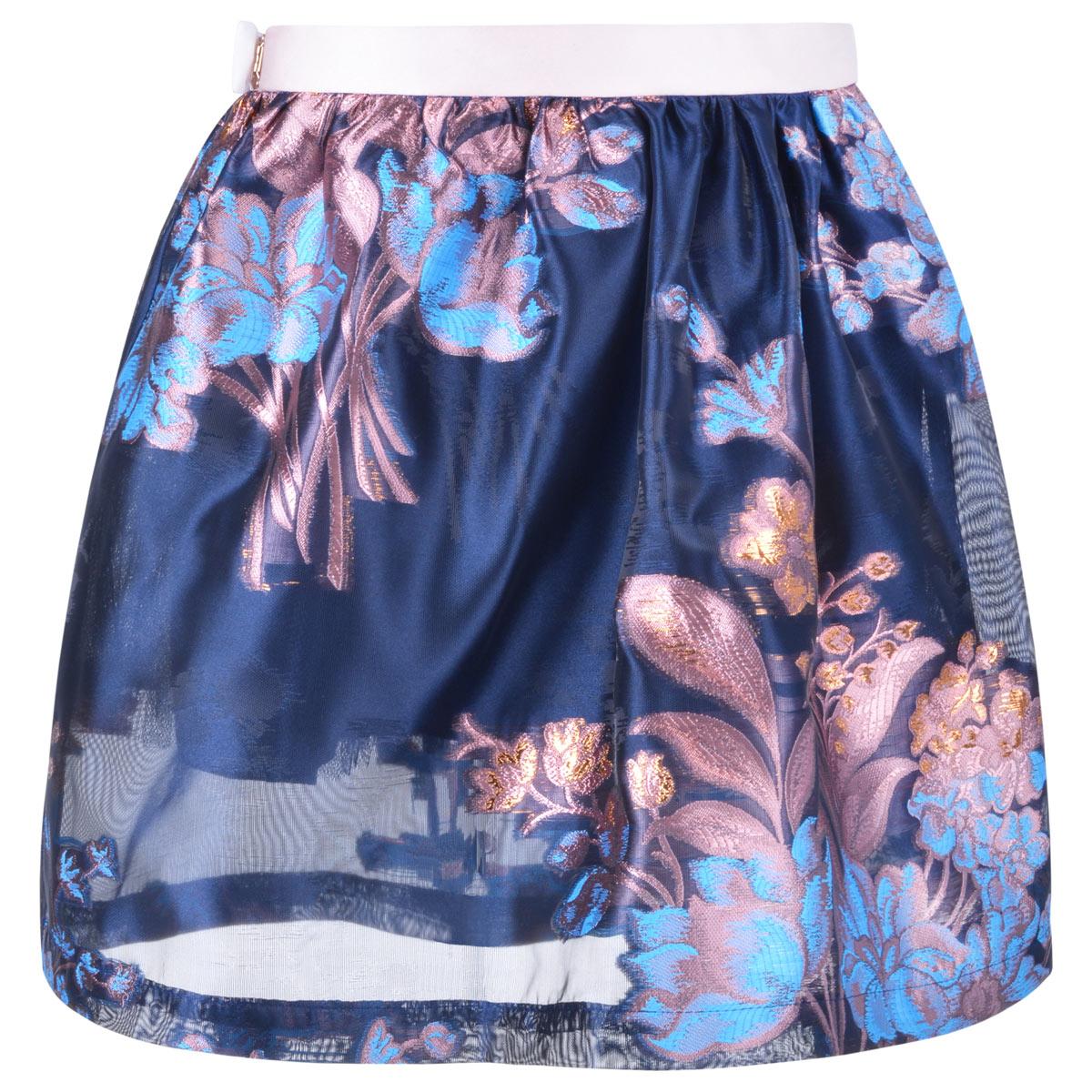 Girl's Midi Gathered Skirt in Navy and Cerulean