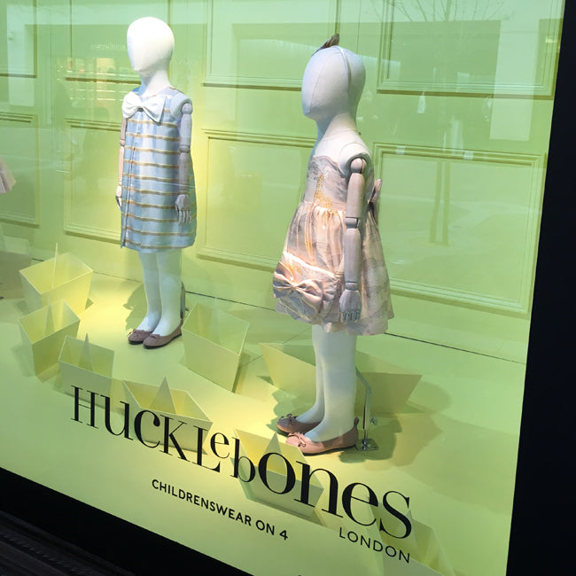 Hucklebones dresses in Harrods shop window
